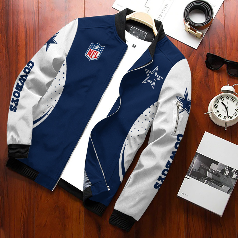 Dallas Cowboys Football Team Bomber Jacket Full Zip Jacket For Nfl Fans Sport Casual Fashion