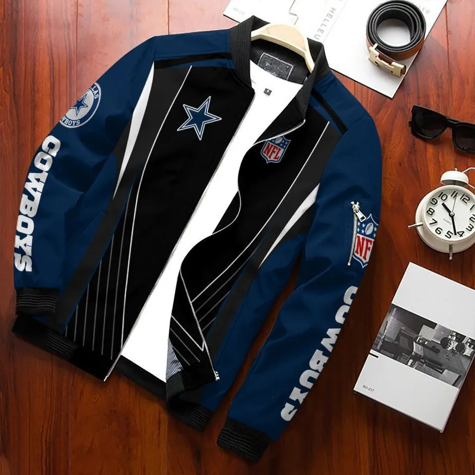 Dallas Cowboys Football Team Bomber Jacket Full Zip Jacket For Nfl Fan Sport Workwear Style