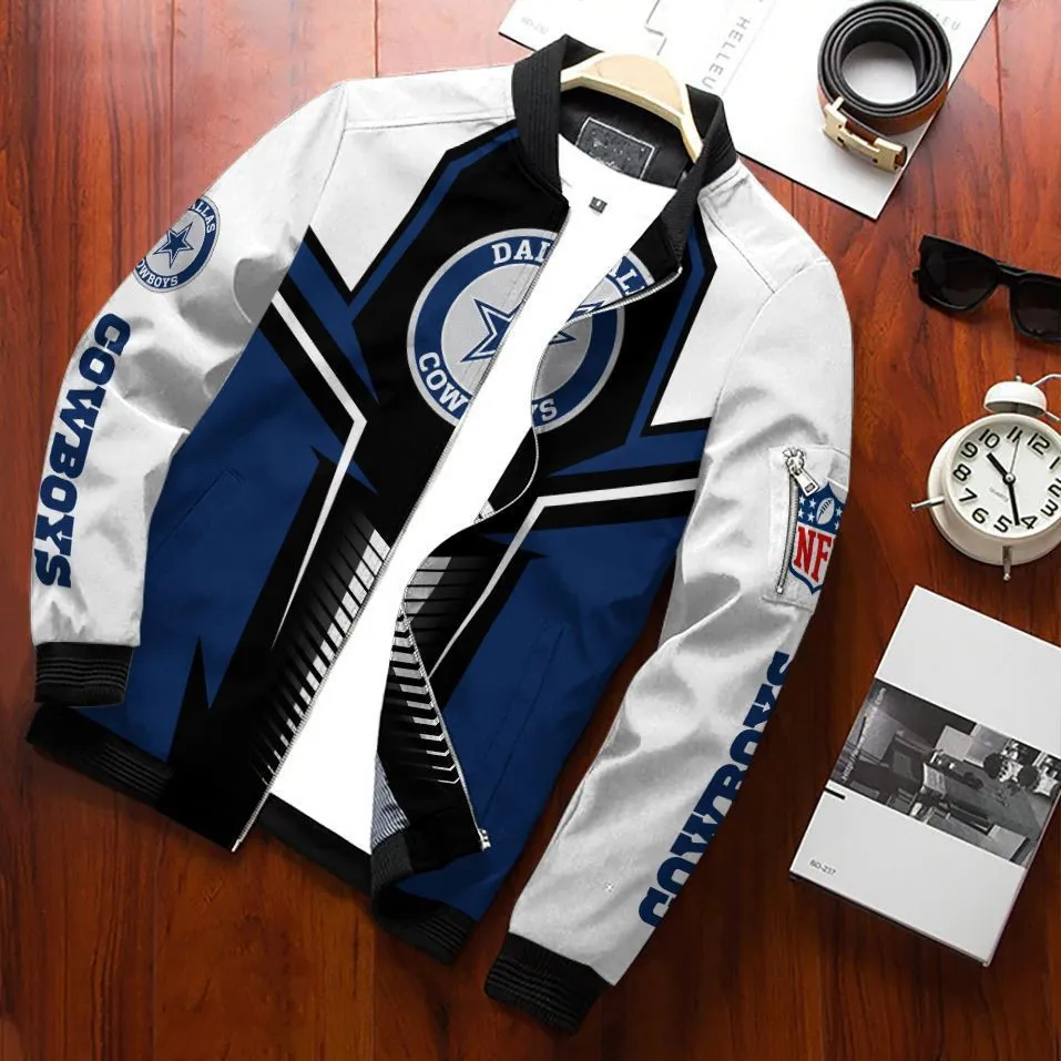 Dallas Cowboys Football Team Bomber Jacket Full Zip Jacket For Nfl Fan Sport Easy Care