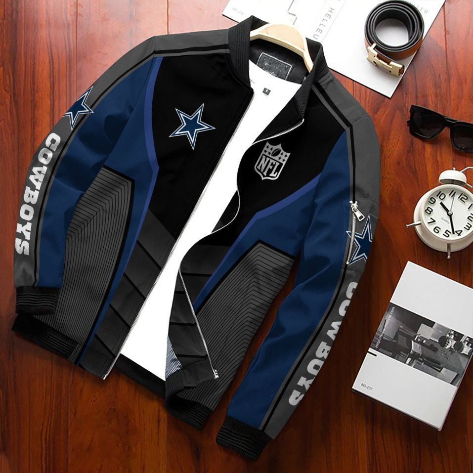 Dallas Cowboys Football Team Bomber Jacket Full Zip Jacket For Nfl Fan Sport Breathable Outerwear