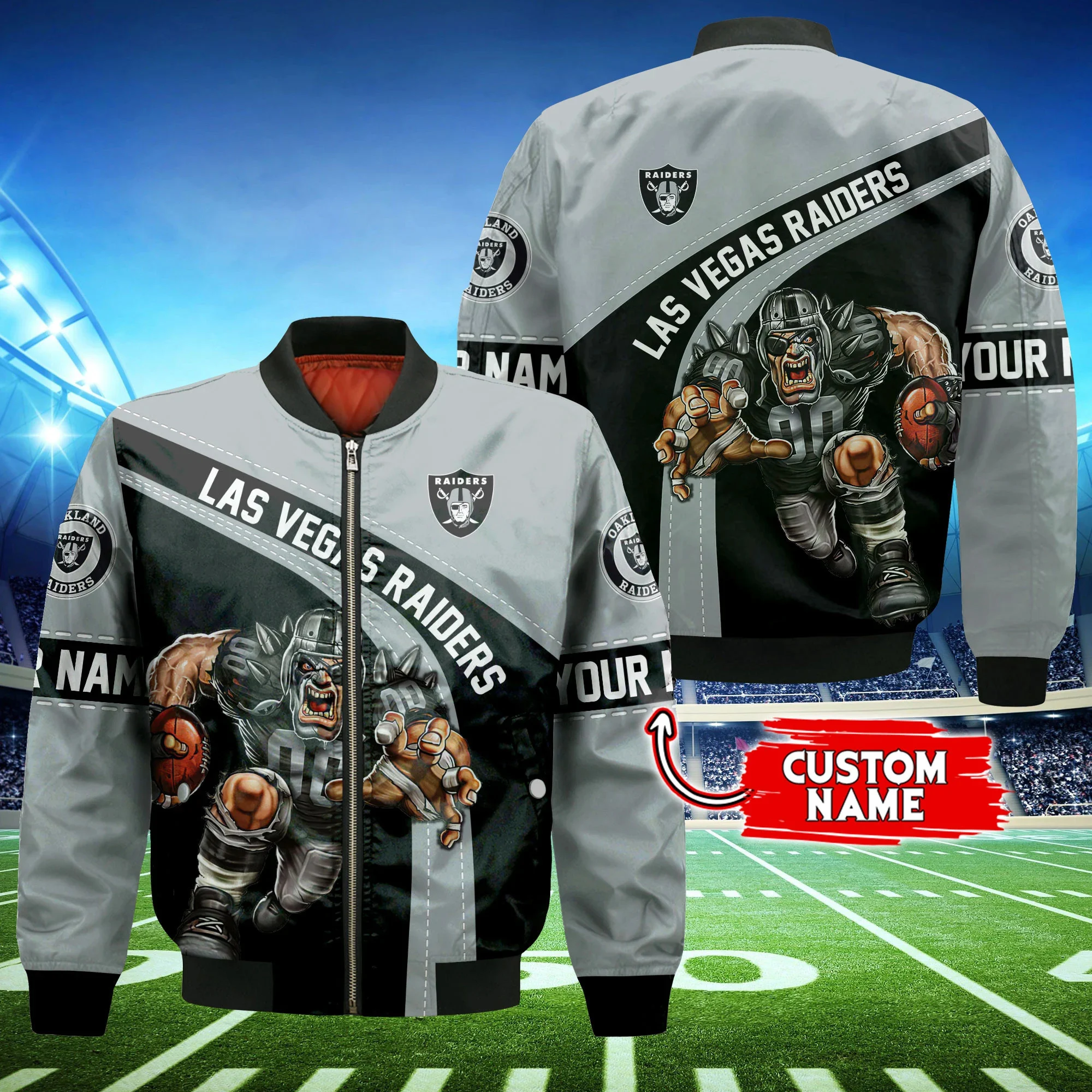 Las Vegas Raiders Nfl Personalized Thick Bomber Jacket