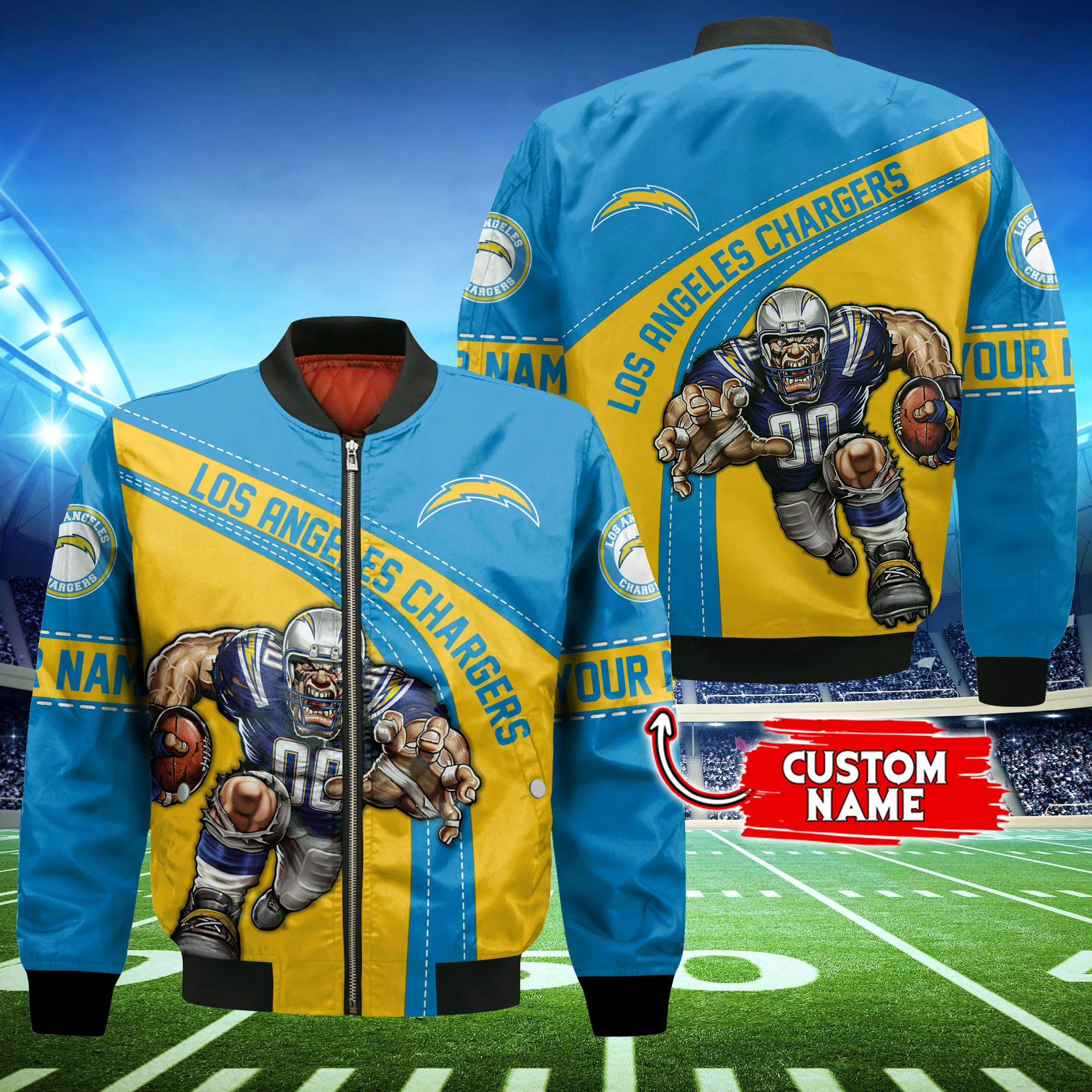 Los Angeles Chargers Personalized Thick Bomber Jacket