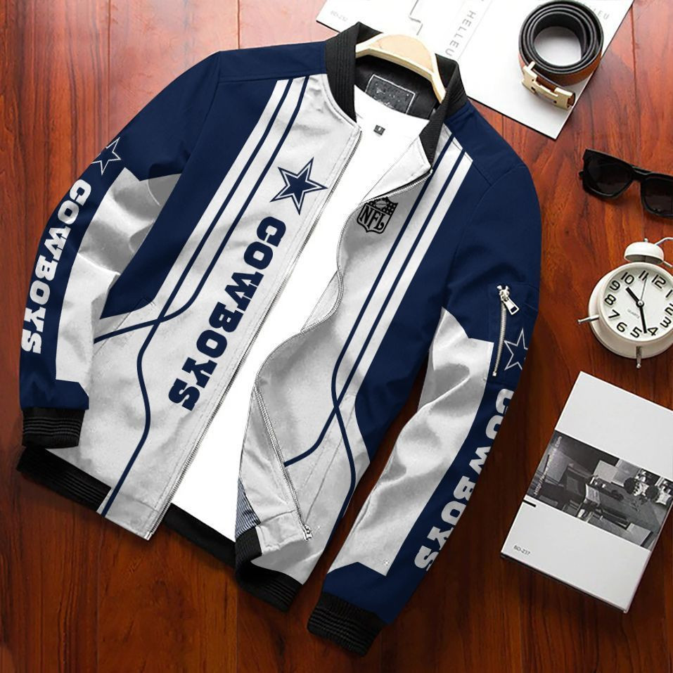 Dallas Cowboys Football Team Bomber Jacket Full Zip Jacket For Nfl Fan Sport Varsity Style