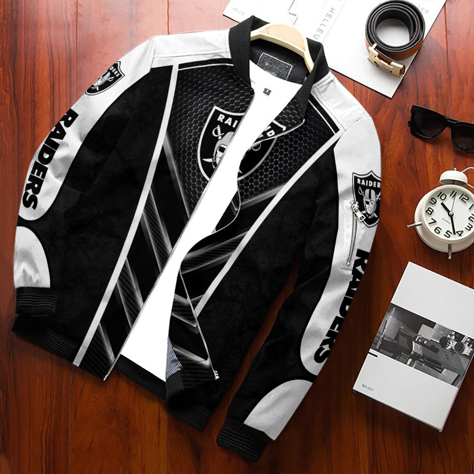 Las Vegas Raiders Football Team Bomber Jacket Full Zip Jacket For Nfl Fan