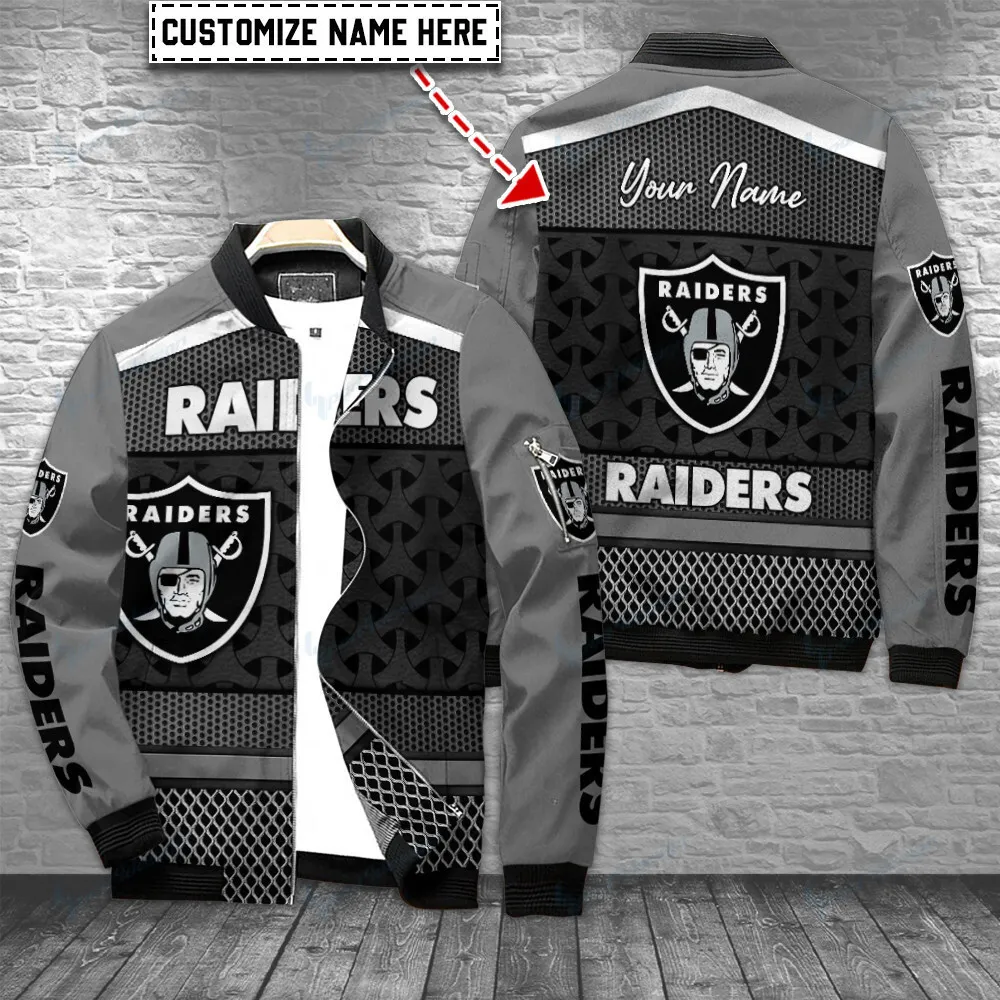 Las Vegas Raiders Personalized Casual Full Zip Up Bomber Jacket Gift For Sport Fans