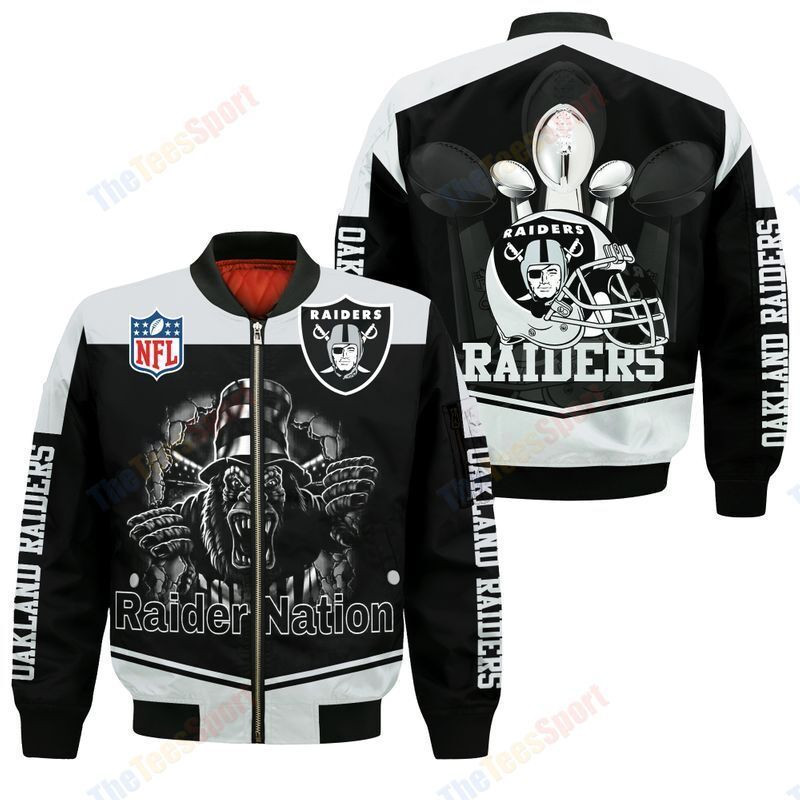 Las Vegas Raiders Football Team Bomber Jacket Full Zip Jacket For Nfl Fan Sport Game Day Apparel