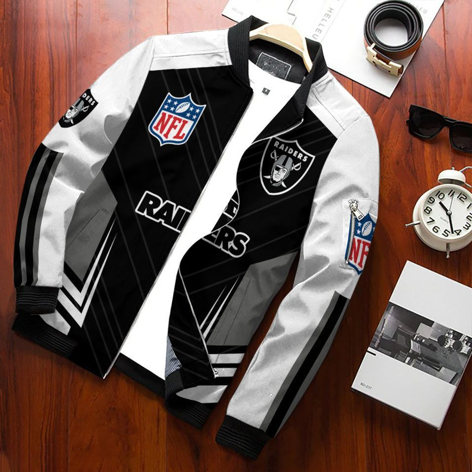 Las Vegas Raiders Football Team Bomber Jacket Full Zip Jacket For Fans Sport Trendy Jacket