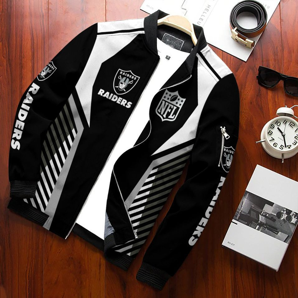 Las Vegas Raiders Football Team Bomber Jacket Full Zip Jacket For Nfl Fan Sport Modern Look
