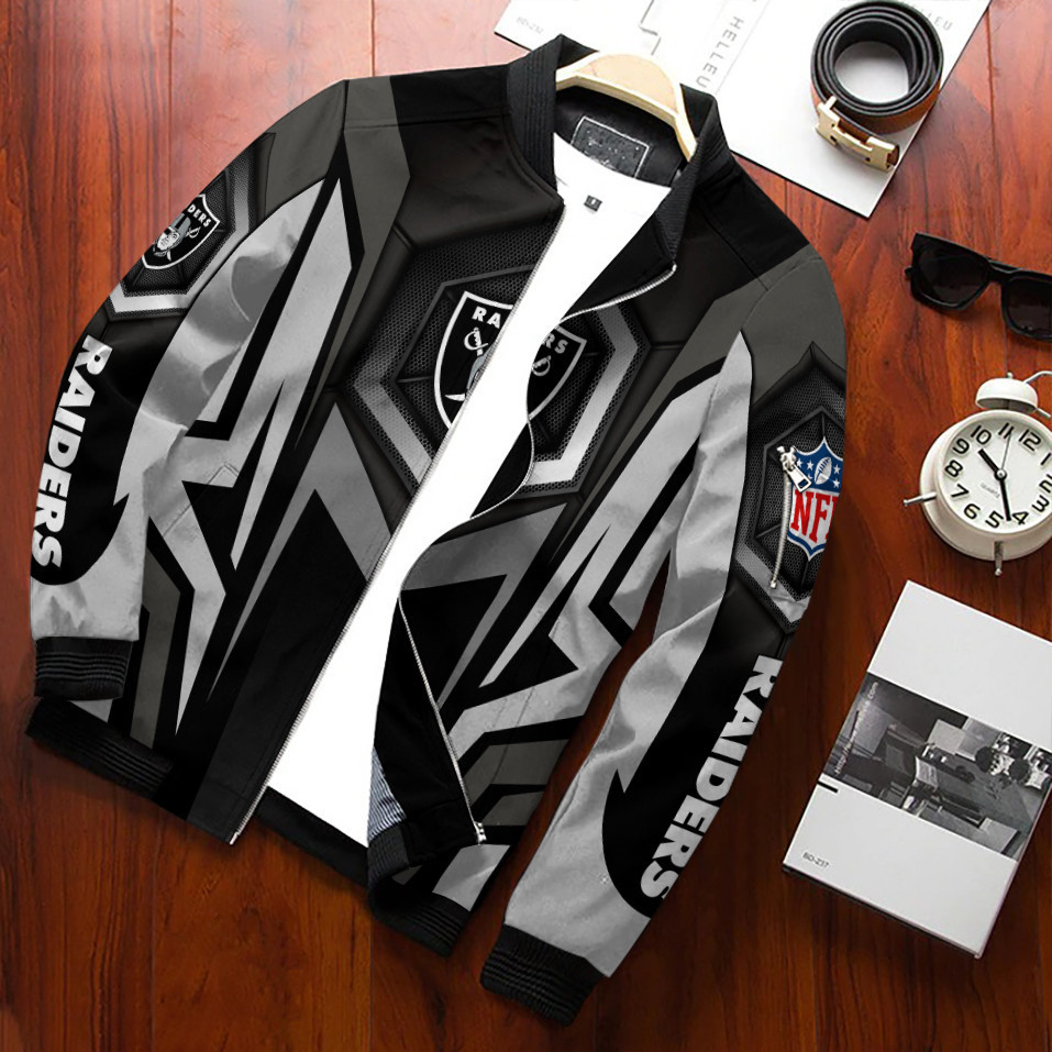 Las Vegas Raiders Football Team Bomber Jacket Full Zip Jacket For Fans Sport Workwear Style