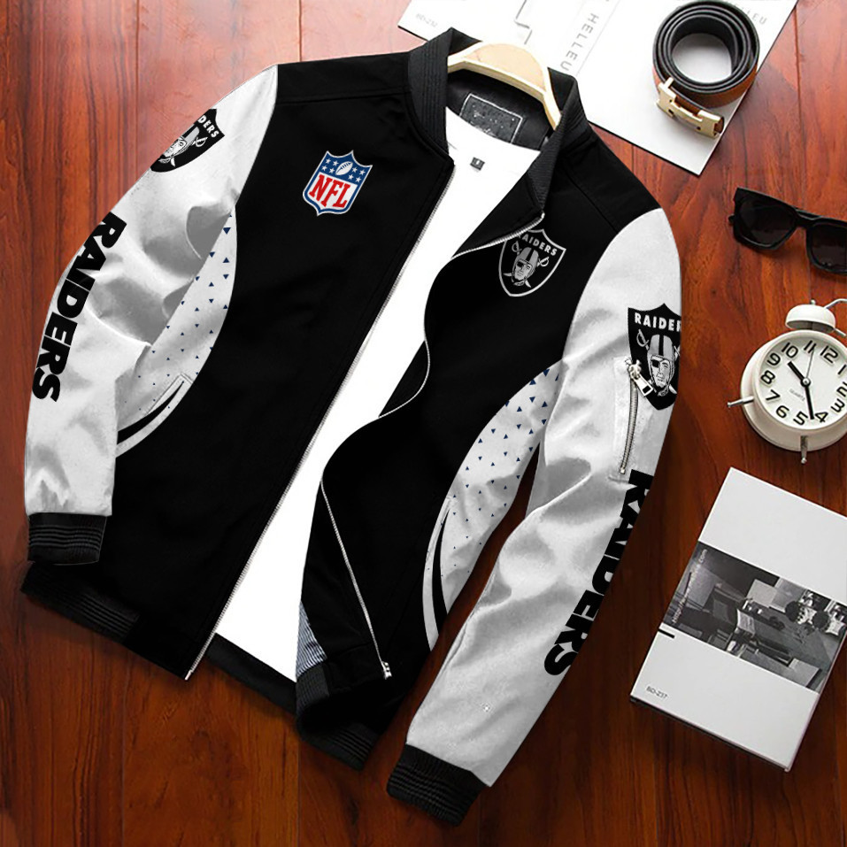 Las Vegas Raiders Football Team Bomber Jacket Full Zip Jacket For Nfl Fans Sport Streetwear Look