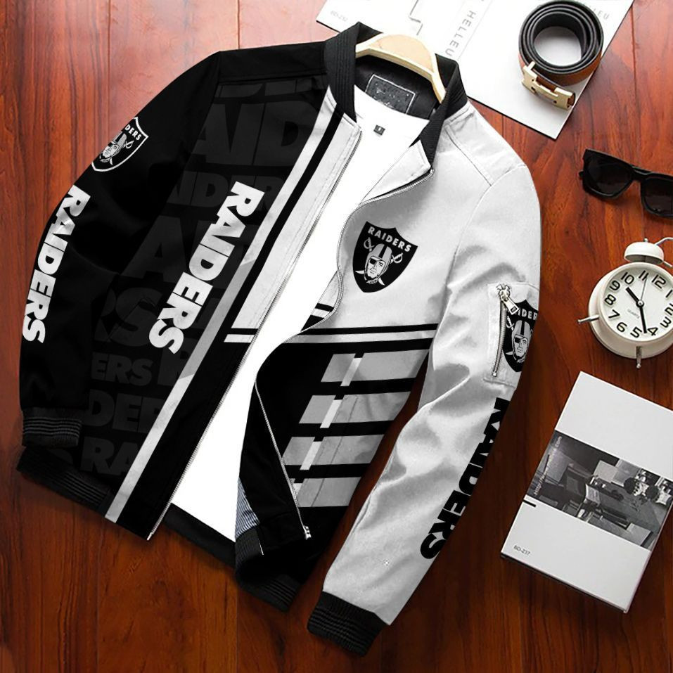 Las Vegas Raiders Football Team Bomber Jacket Full Zip Jacket For Nfl Fans Sport Running Errands