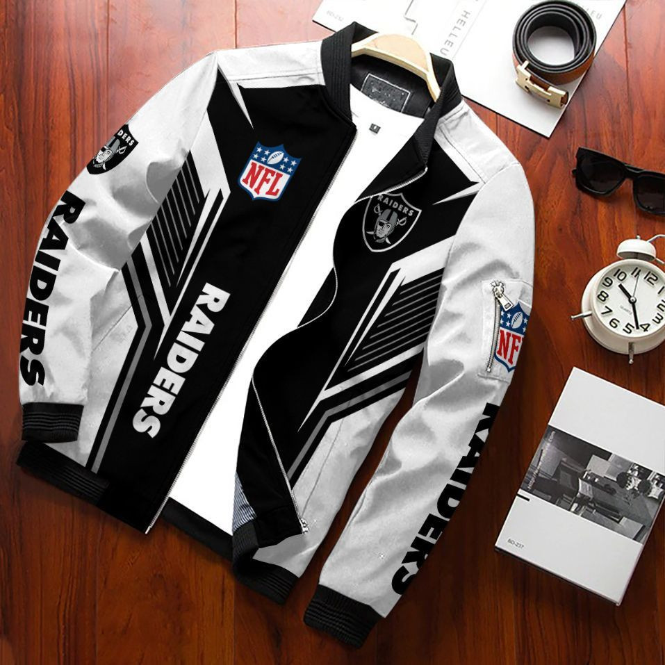 Las Vegas Raiders Football Team Bomber Jacket Full Zip Jacket For Nfl Fan Sport Running Errands
