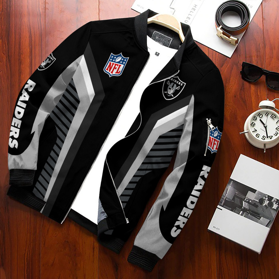 Las Vegas Raiders Football Team Bomber Jacket Full Zip Jacket For Nfl Fans Sport Party Outfit