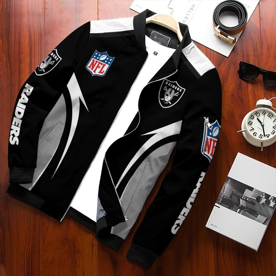 Las Vegas Raiders Football Team Bomber Jacket Full Zip Jacket For Nfl Fan Sport Outdoor Sports