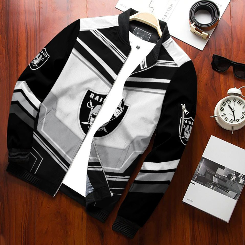 Las Vegas Raiders Football Team Bomber Jacket Full Zip Jacket For Fans Sport Classic Fit
