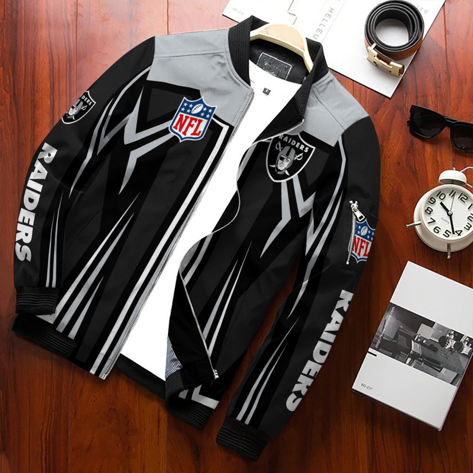Las Vegas Raiders Football Team Bomber Jacket Full Zip Jacket For Fans Sport Running Errands