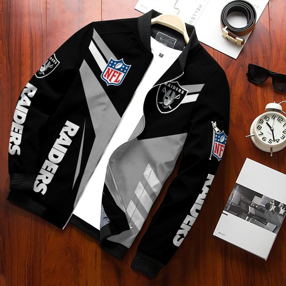 Las Vegas Raiders Football Team Bomber Jacket Full Zip Jacket For Fans Sport Varsity Style