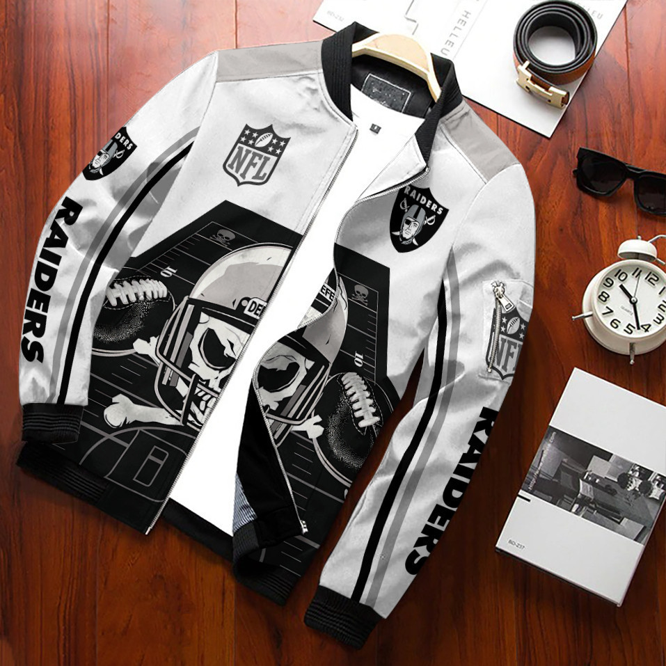 Las Vegas Raiders Football Team Bomber Jacket Full Zip Jacket For Fans Sport Game Day Apparel
