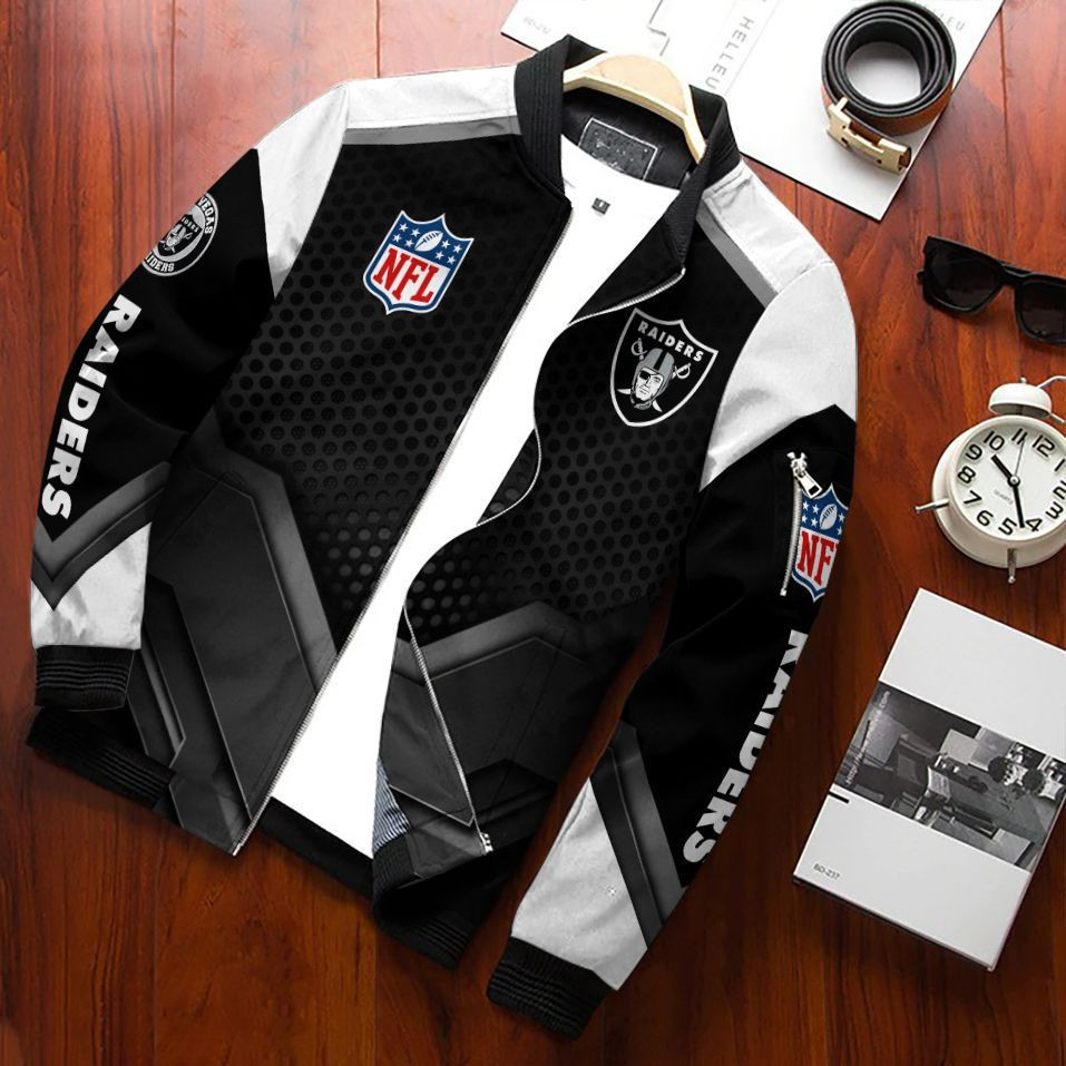 Las Vegas Raiders Football Team Bomber Jacket Full Zip Jacket For Nfl Fans Sport Stylish Outerwear