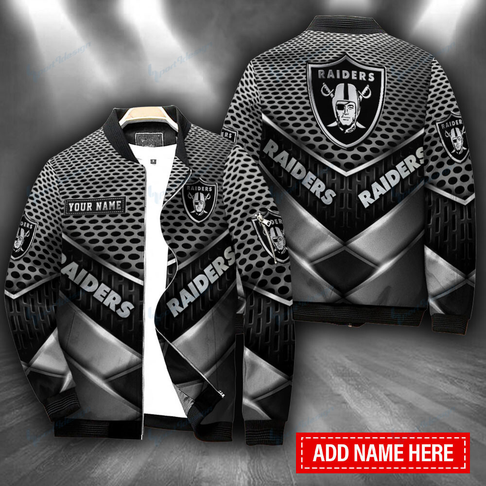 Las Vegas Raiders Personalized Casual Zip Up Bomber Jacket Gift For Sport Fans
