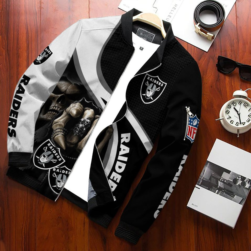 Las Vegas Raiders Football Team Bomber Jacket Full Zip Jacket For Fans Sport Modern Look