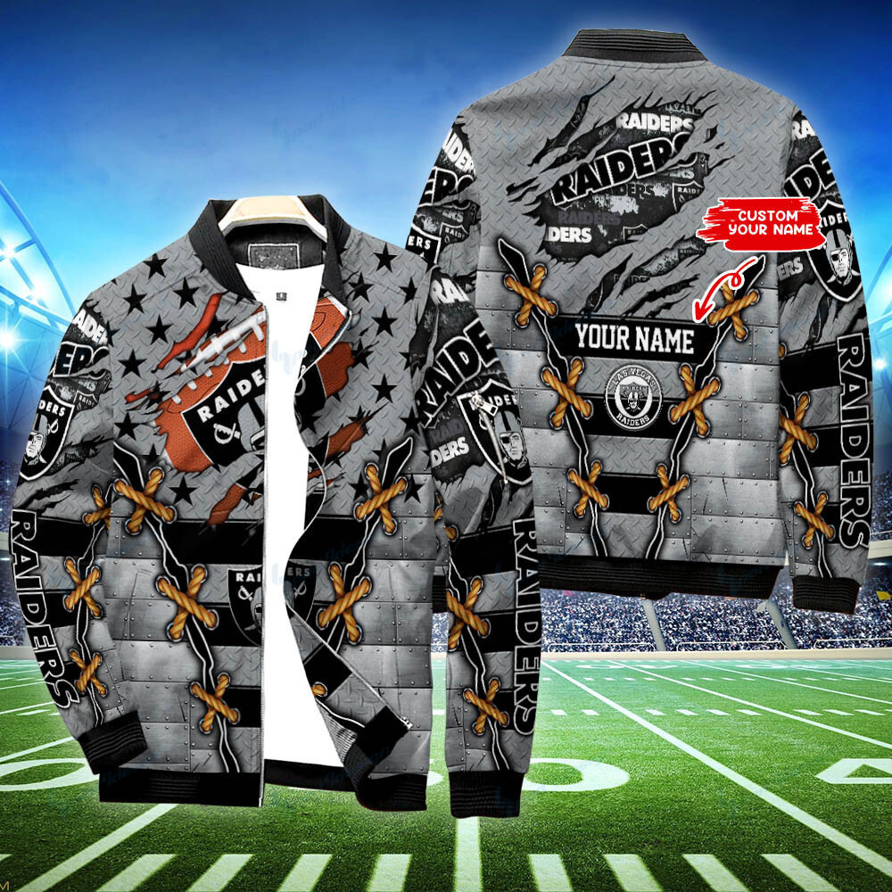 Las Vegas Raiders Personalized Casual Full Zip Up Bomber Jacket Hot Gift For Sport Fans