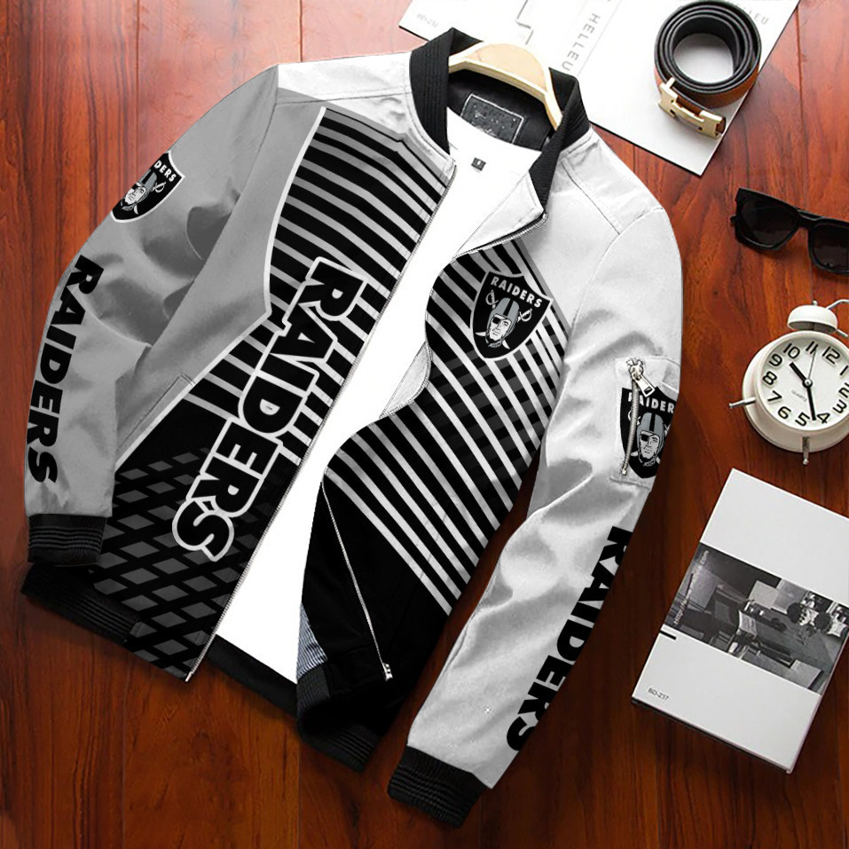 Las Vegas Raiders Casual Zip Up Bomber Jacket Gift For Sport Team Fan