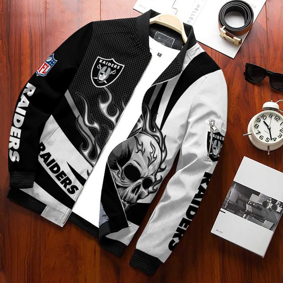 Las Vegas Raiders Football Team Bomber Jacket Full Zip Jacket For Nfl Fan Sport