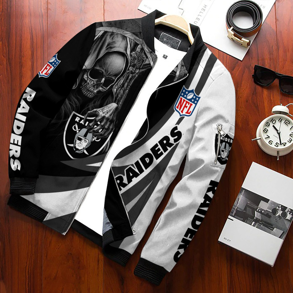 Las Vegas Raiders Football Team Bomber Jacket Full Zip Jacket For Nfl Fans Sport Warm Winter Coat