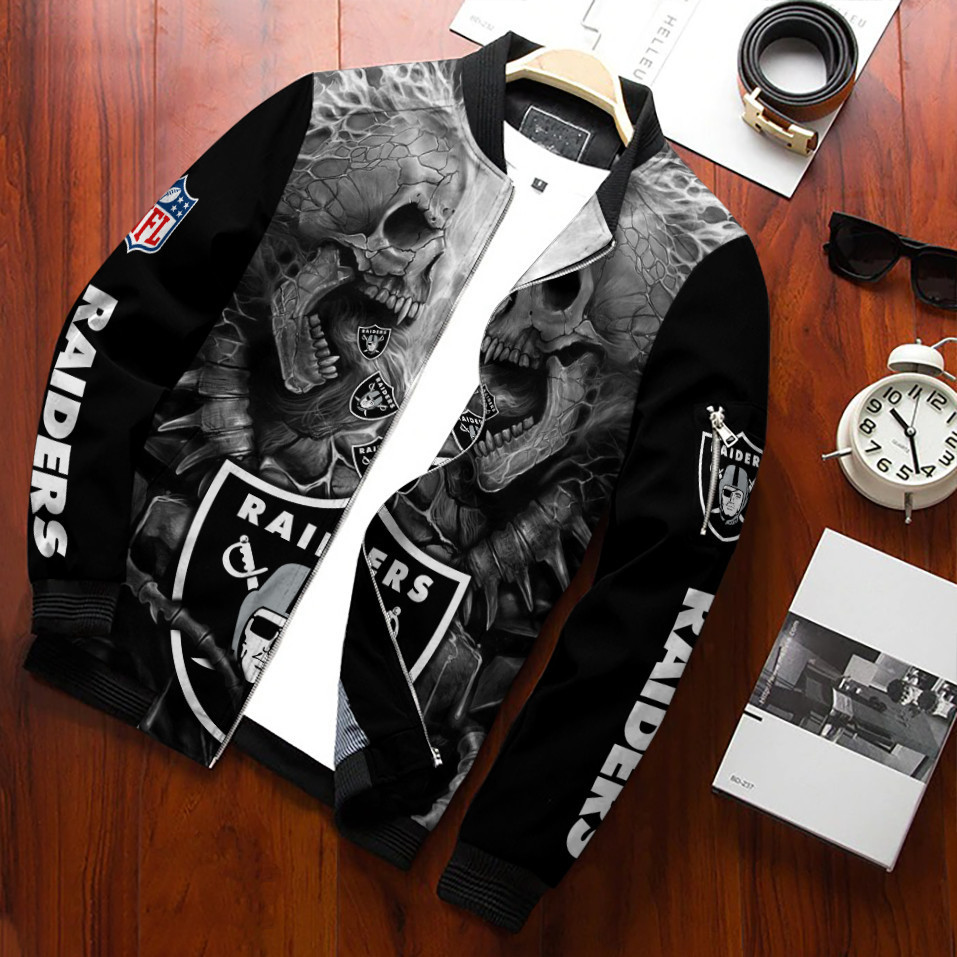 Las Vegas Raiders Football Team NFL Bomber Jacket Full Zip Jacket For Fans Sport Slim Fit