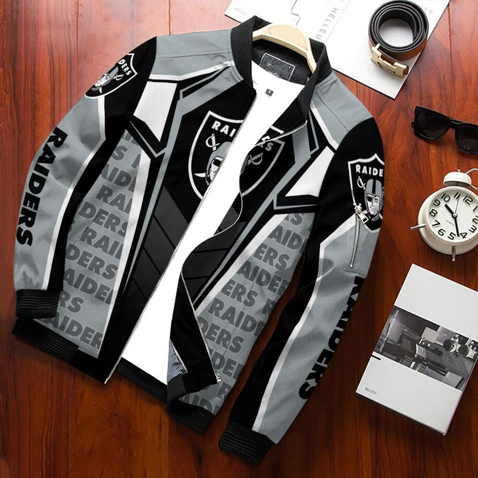 Las Vegas Raiders Football Team Bomber Jacket Full Zip Jacket For Nfl Fans Sport Fashion Forward