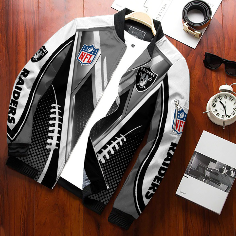 Las Vegas Raiders Football Team Bomber Jacket Full Zip Jacket For Fans Sport Everyday Wear