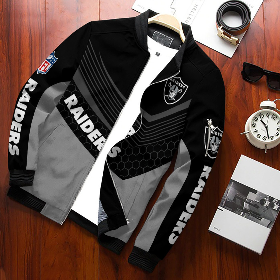 Las Vegas Raiders Football Team Bomber Jacket Full Zip Jacket For Nfl Fans Sport Plus Size