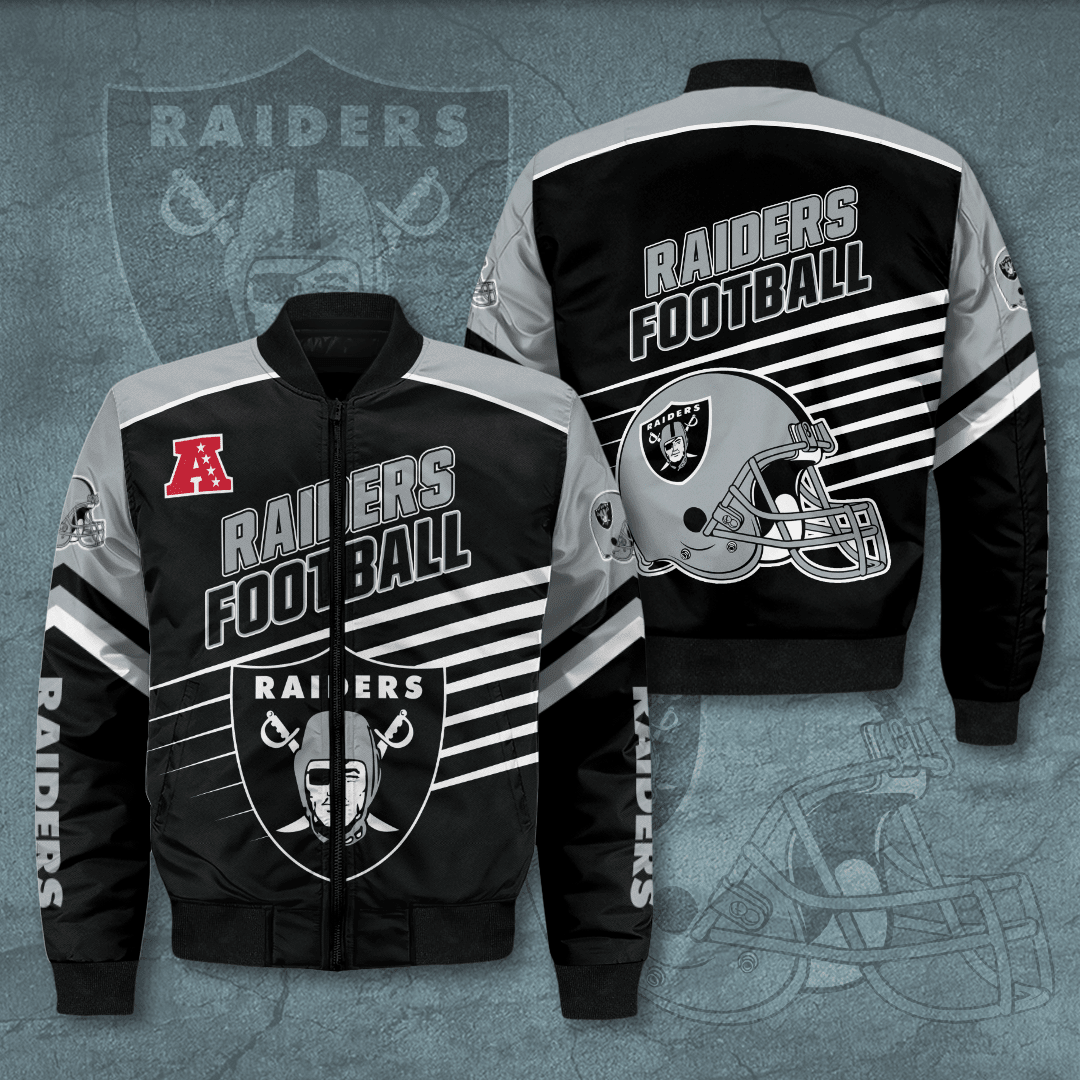 Las Vegas Raiders Football Team Bomber Jacket Full Zip Jacket For Fans Sport Cold Weather Gear