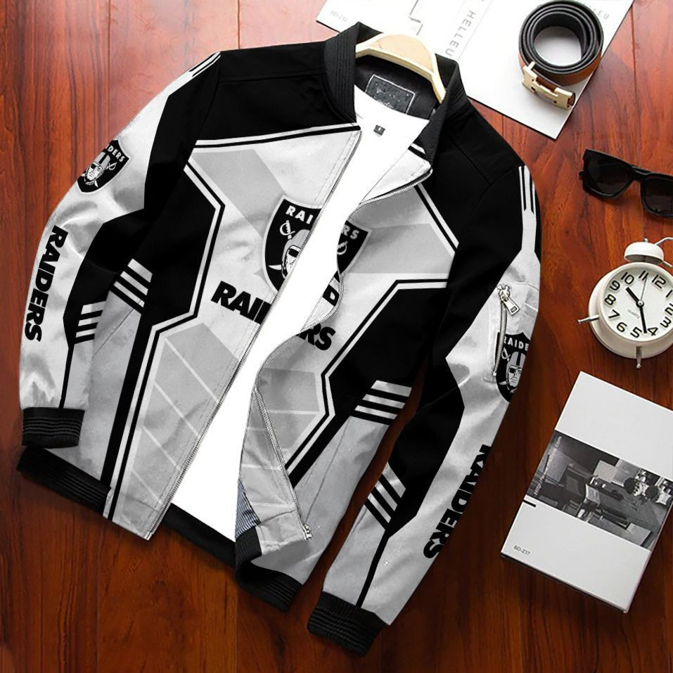 Las Vegas Raiders Football Team Bomber Jacket Full Zip Jacket For Nfl Fan Sport Classic Fit