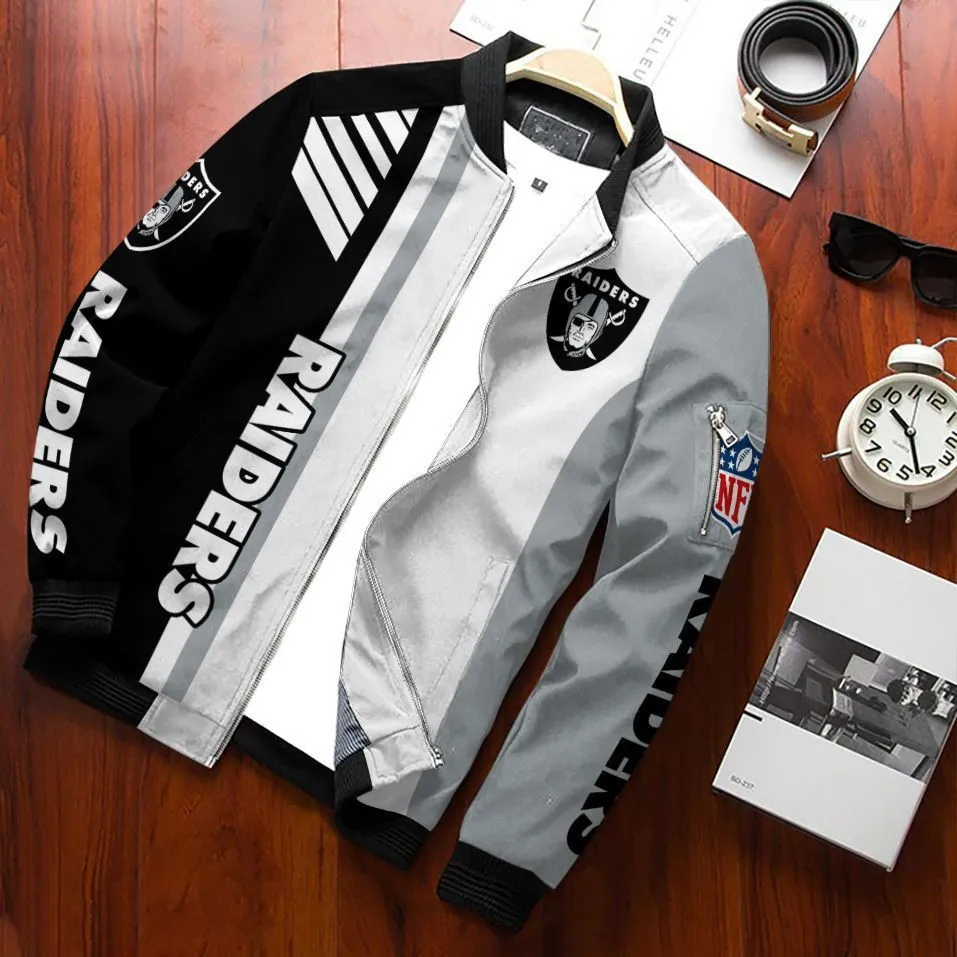 Las Vegas Raiders Football Team Bomber Jacket Full Zip Jacket For Nfl Fans Sport Trendy Jacket