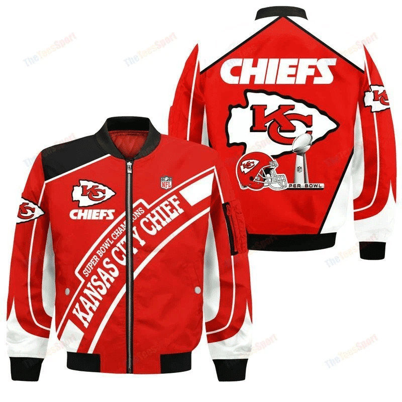 Kansas City Chiefs Football Team Bomber Jacket Full Zip Jacket For Nfl Fans Sport Party Outfit