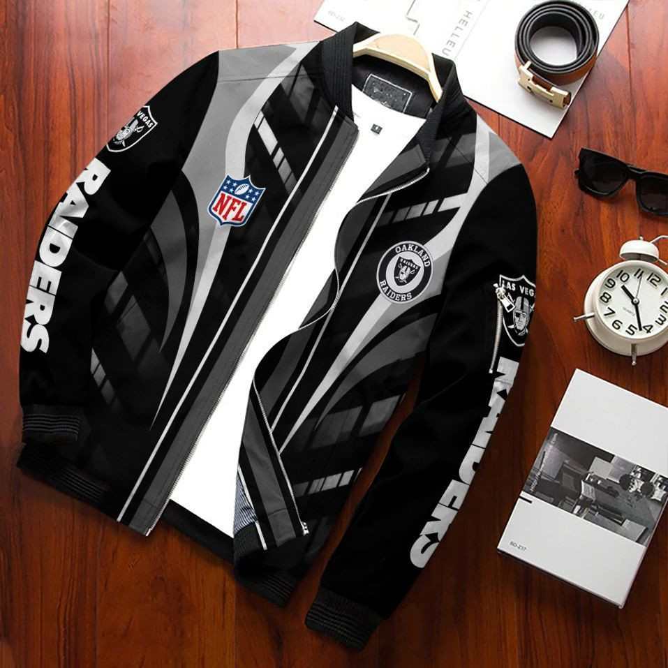 Las Vegas Raiders Football Team Bomber Jacket Full Zip Jacket For Nfl Fans Sport Workwear Style