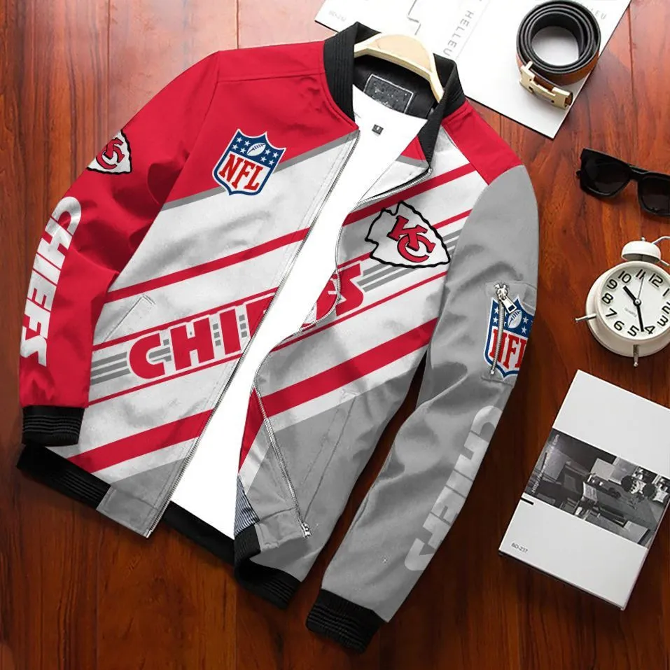 Kansas City Chiefs Football Team Bomber Jacket Full Zip Jacket For Nfl Fans Sport Travel Jacket