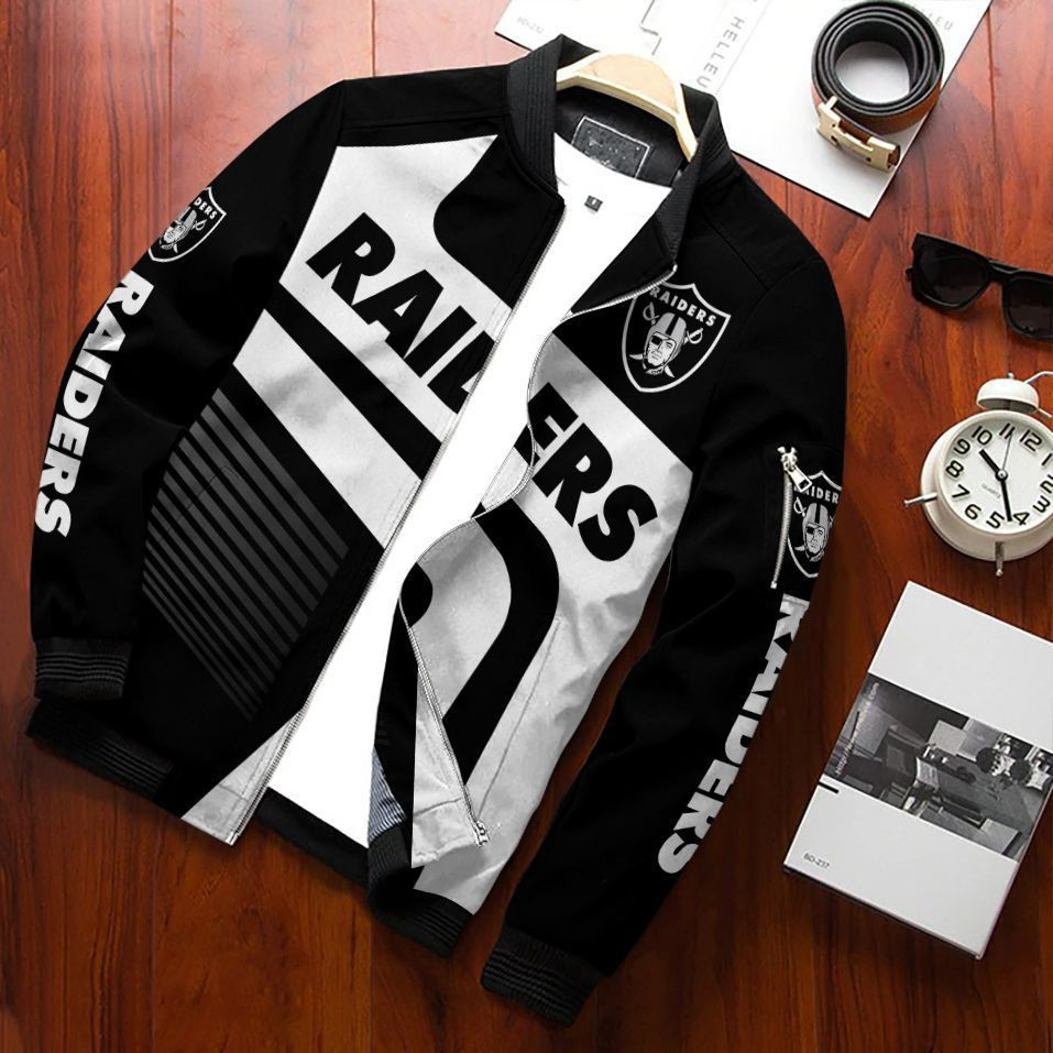 Las Vegas Raiders Football Team Bomber Jacket Full Zip Jacket For Fans Sport Slim Fit