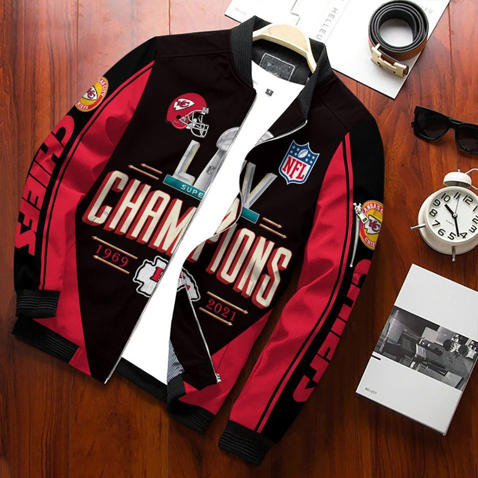 Kansas City Chiefs Football Team Bomber Jacket Full Zip Jacket For Nfl Fans Sport College Fashion