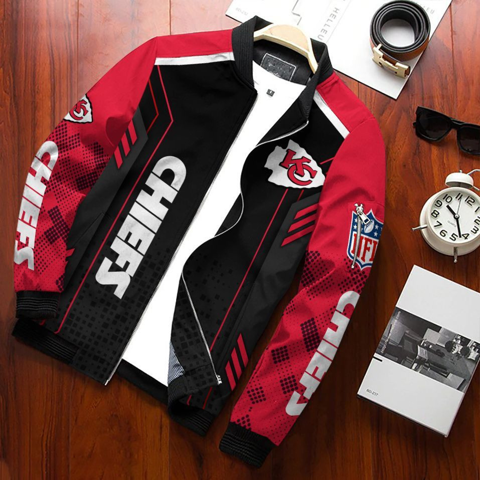 Kansas City Chiefs Football Team Bomber Jacket Full Zip Jacket For Nfl Fans Sport Streetwear Look