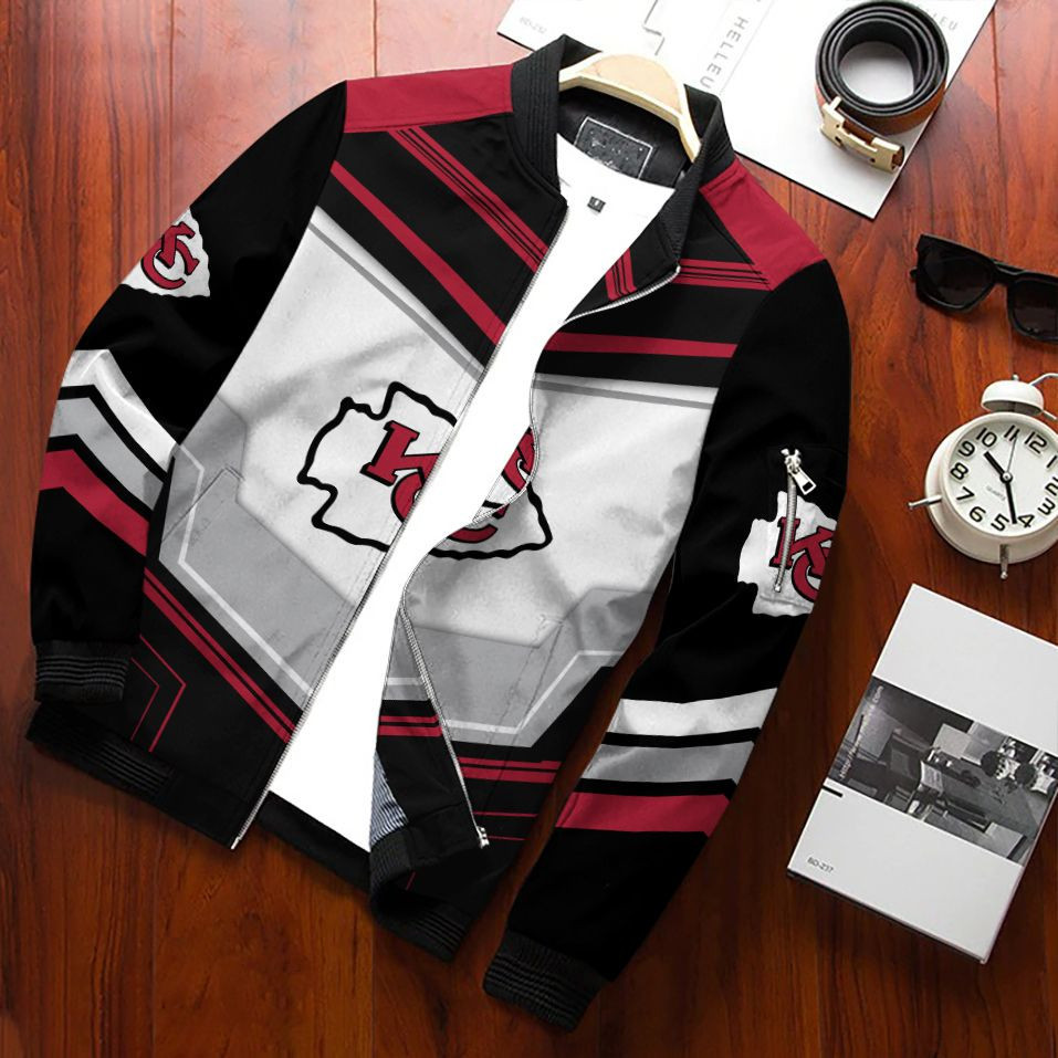 Kansas City Chiefs Football Team Bomber Jacket Full Zip Jacket For Nfl Fans Sport Plus Size