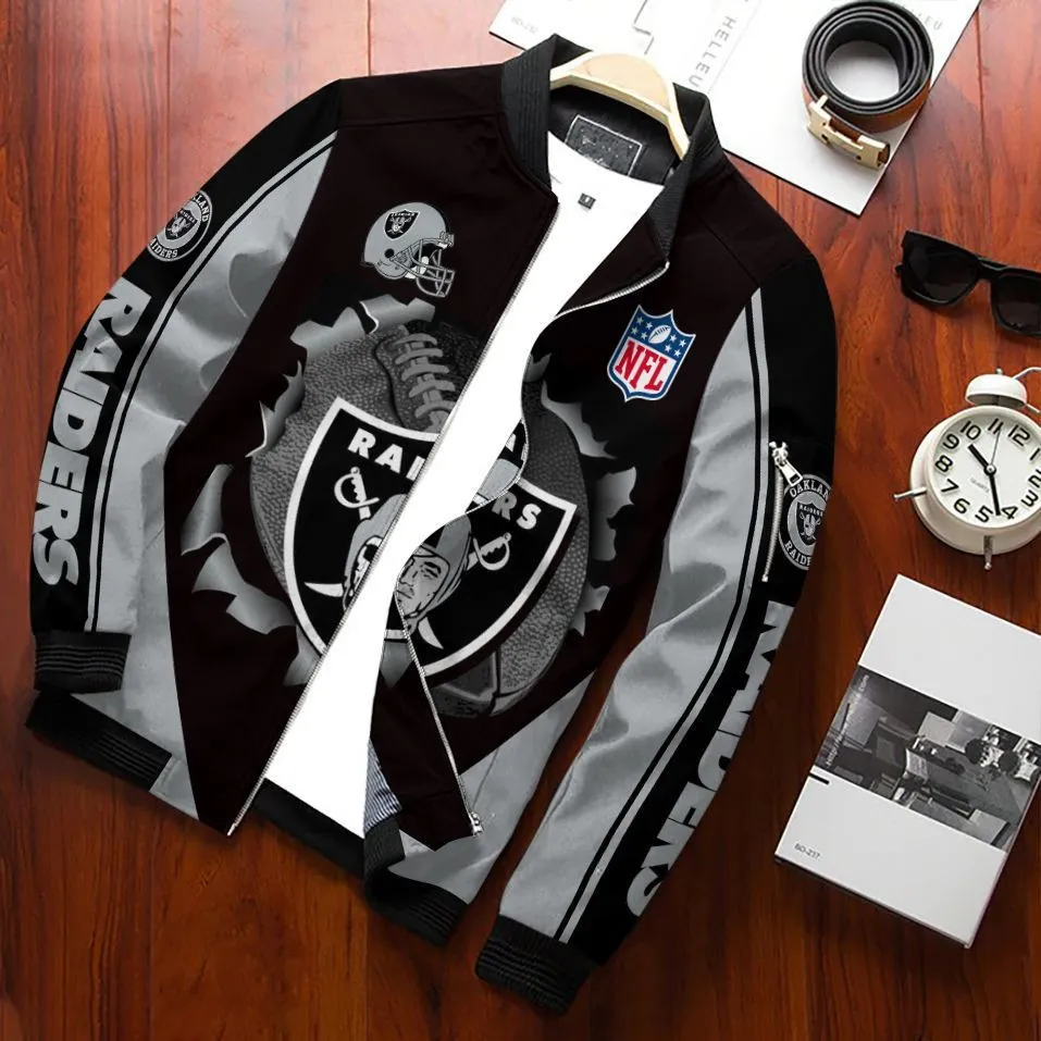 Las Vegas Raiders Football Team Bomber Jacket Full Zip Jacket For Nfl Fans Sport Modern Look