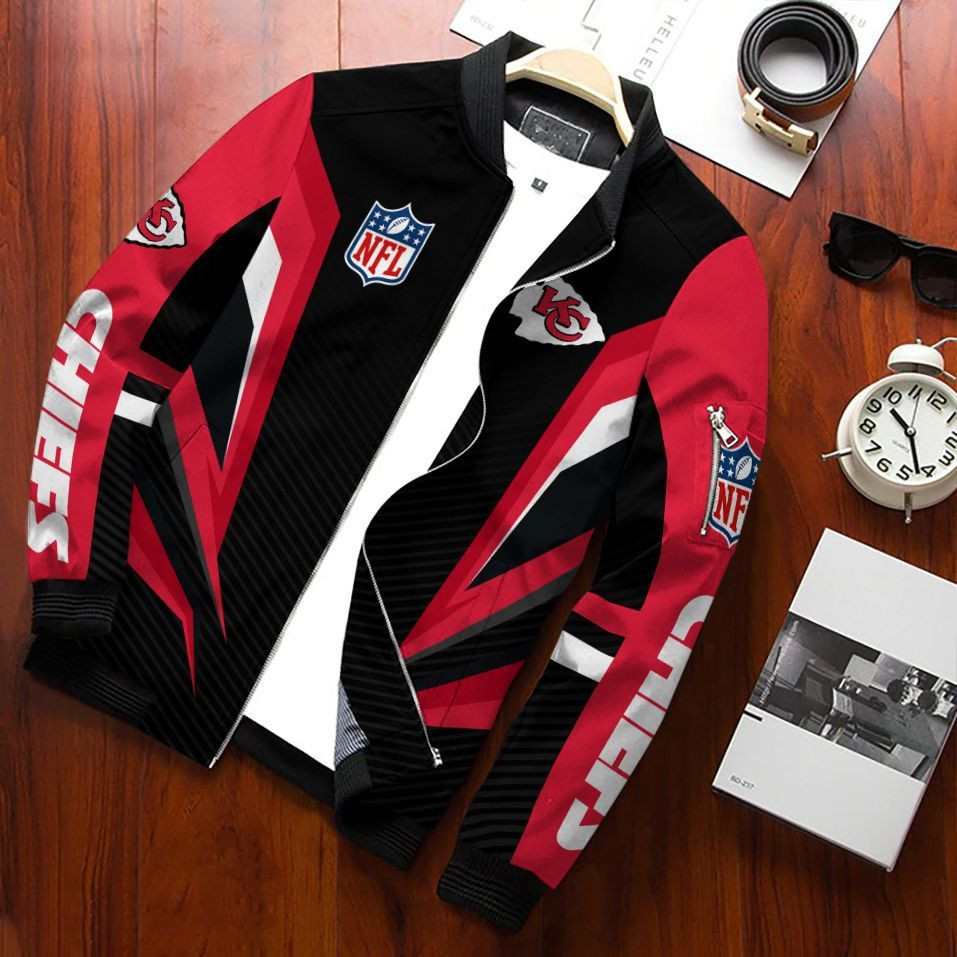 Kansas City Chiefs Football Team Bomber Jacket Full Zip Jacket For Nfl Fans Sport All Season Wear