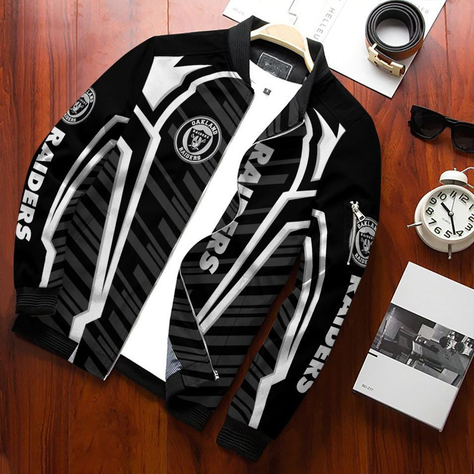 Las Vegas Raiders Football Team Bomber Jacket Full Zip Jacket For Nfl Fans Sport College Fashion