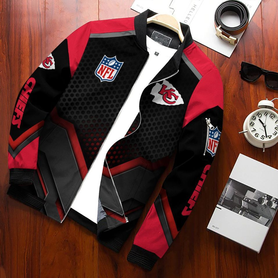 Kansas City Chiefs Football Team Bomber Jacket Full Zip Jacket For Nfl Fans Sport Cold Weather Gear