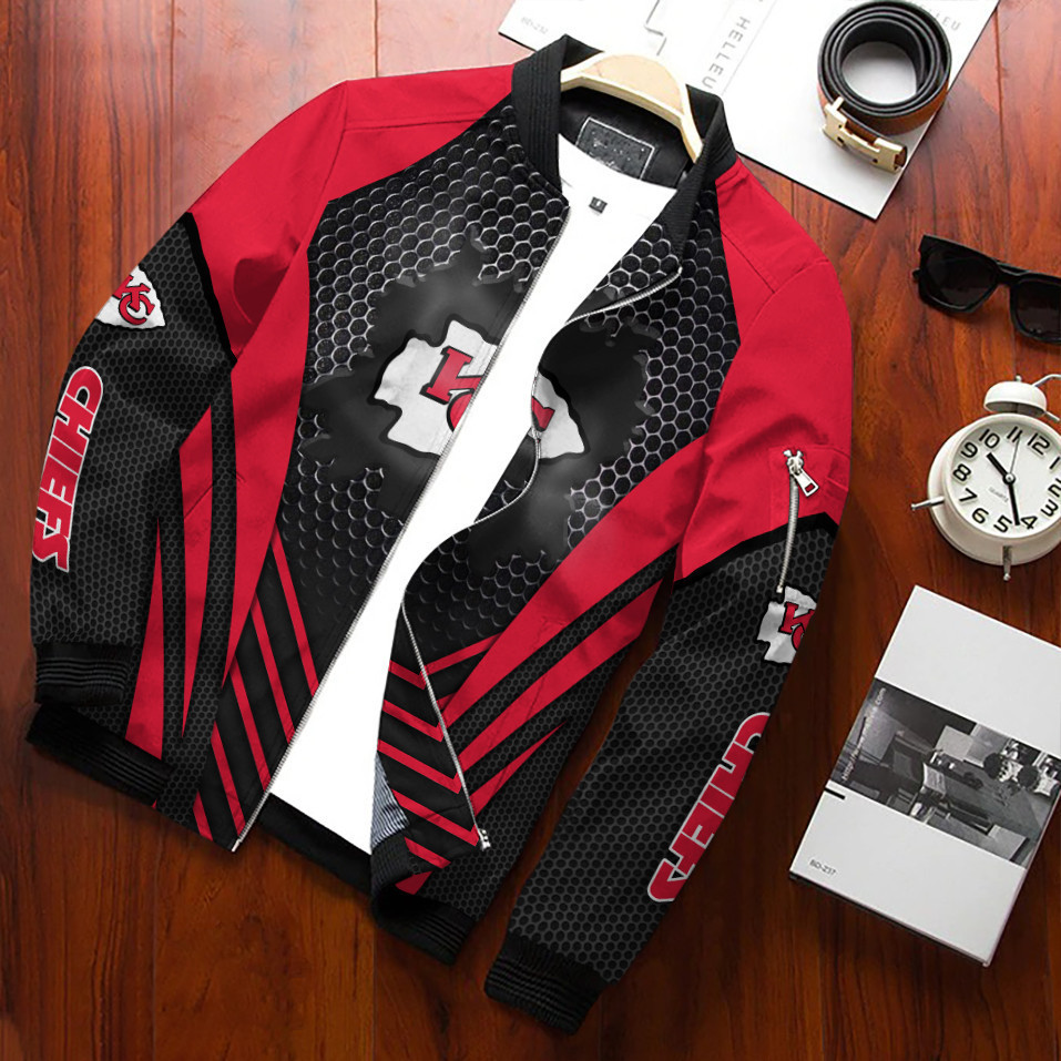 Kansas City Chiefs Football Team Bomber Jacket Full Zip Jacket For Nfl Fans Sport Slim Fit
