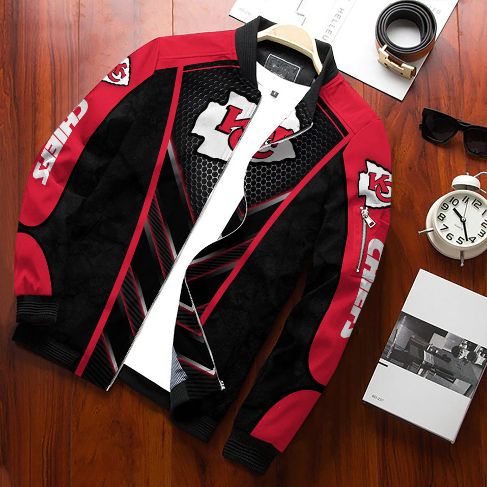 Kansas City Chiefs Football Team Bomber Jacket Full Zip Jacket For Nfl Fans Sport Warm Winter Coat