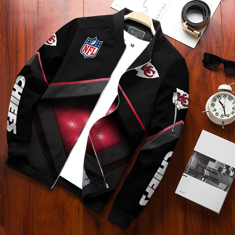 Kansas City Chiefs Football Team Bomber Jacket Full Zip Jacket For Nfl Fans Sport Varsity Style